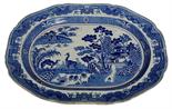 A RARE 19TH CENTURY BLUE AND WHITE MEAT PLATTER, stamped Donovan, decorated in transfer in the