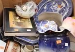 A PAIR OF BLUE AND WHITE VEGETABLE TUREENS, 
together with other blue and white ware, various vases,