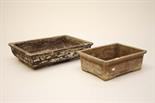 A STONEWARE RECTANGULAR THAI BONSAI PLANTER,
23in (58.5cm) wide, 16.25in (41cm) deep; together