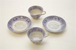 A  PAIR OF BLUE AND WHITE TUNSTALL CUPS AND SAUCERS, 
commemorating Pinox Culiery 1860. (4)