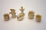 A COLLECTION OF MISCELLANEOUS BELLEEK PARIAN WARE, 
with old and modern examples, including five