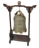 A HEAVY CHINESE BRASS LANTERN GONG
19th century, the arched top or handle in the form of a double