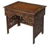 AN UNUSUAL RECTANGULAR CHINESE KNEEHOLE WRITING DESK, 
early 20th century, the top profusely