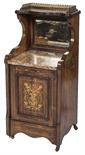 AN EDWARDIAN ROSEWOOD AND MARQUETRY PERDONIUM
the serpentine fronted shelf with a pierced gilt metal