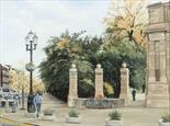 MAY UNIACKE NICHOL (?- 2008)
"At the Entrance to Stephen's Green, Grafton Street", oil on board,