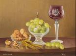 ERIK W. GLEAVE (20th / 21st century)
"Still Life - Grapes, Nuts & Glass on a Table," oil on panel,