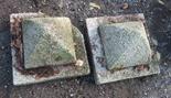 A PAIR OF SQUARE CUT GRANITE DOMED TOP PILLAR CAPS, 15in (38cm) long, 15in (38cm) wide. (2)