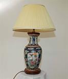 A MODERN CHINESE FAMILLE ROSE PORCELAIN VASE, 
of baluster form, now converted to a table lamp