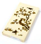 A FINE JAPANESE IVORY AND SHIBYAMA CARD CASE, Meiji Period, decorated with birds in flight and