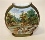 A CIRCULAR FLASK FORM PORCELAIN VASE, 
possibly Minton, hand painted with a view of the Eagles