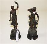 A PAIR OF FRENCH BRONZED SPELTER FIGURES,
depicting Les Roseaux and La Source, 16in (40cm). (2)