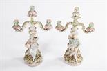 A GOOD PAIR OF LATE 19TH CENTURY SITZENDORF PORCELAIN CANDELABRA, 
each with two flower encrusted