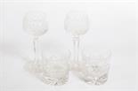 A SET OF TEN WATERFORD CUTGLASS CRYSTAL HOCK GLASSES,
a set of four heavy cut glass whiskey