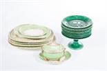 A BLOOR DERBY PART DINNER SERVICE, 
comprising eight lime green and white  ground  meat platters,