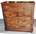 A Victorian walnut chest of two short and three long drawers to plinth base, width 118cm.