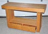 A contemporary John Lewis oak and walnut serving table with rectangular top and pot board base,