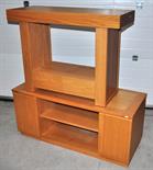 A contemporary John Lewis oak and walnut two tier side table and a similar television stand (2).