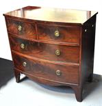 A 19th century mahogany bowfront two over two chest of drawers, 90 x 92cm.