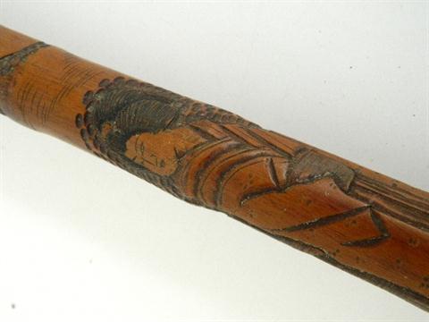 Japanese Carved Bamboo Walking Cane With Geisha Figure Decoration
