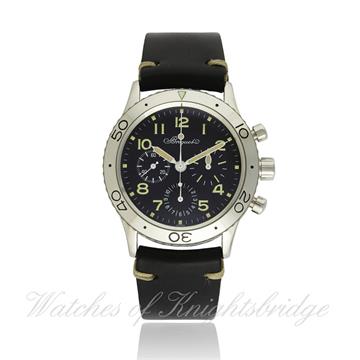 A RARE GENTLEMAN`S STAINLESS STEEL BREGUET TYPE XX AERONAVALE FLYBACK CHRONOGRAPH WRISTWATCH CIRCA