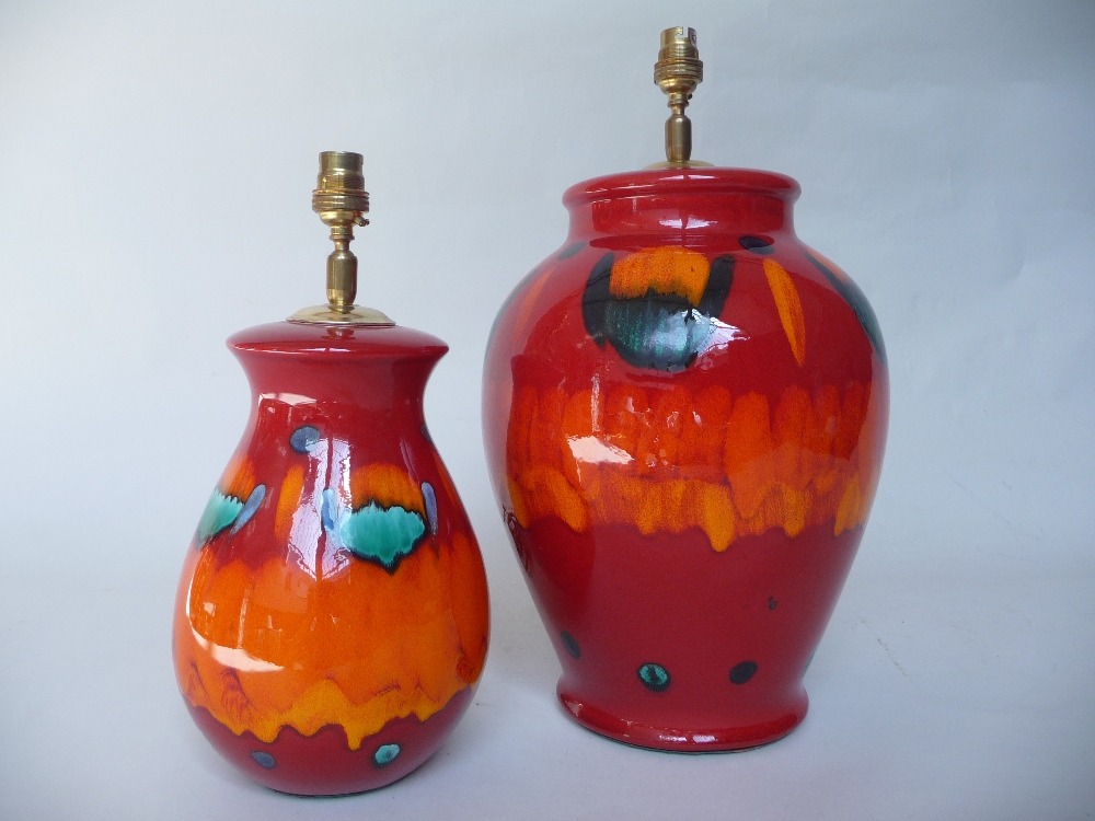 A modern Poole pottery Volcano pattern lamp base, 14.5" tall. Together