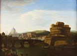 scuola romana View of Castel Sant`Angelo Ponte Sant`Angelo and St. Peter`s Basilica at the Vatican