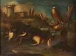 scuola romana Landscape with castle and game oil on canvas 74 x 99 cm second half of the