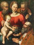 Luca Longhi 1507-1580 Madonna and child, St. Joseph, St. Jerome and a Bishop Saint oil on board 93