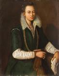 Tuscan school Portrait of young woman with gloves and handkerchief oil on board 87 x 68 cm The