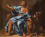 Scuola Romana Joseph in the pit of Lions oil on canvas 36 x 30 cm The frist half of eighteenth