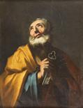 Sicilian school St. Peter with keys in hand clasped in prayer oil on canvas 66,5 x 87 cm first half
