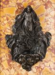 Roman bronze master Stoup with assumption of the Virgin among Angels Bronze and antique yellow