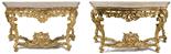 Pair of fine roman consuls 90 x 180 x 89 cm Gilded and carved wooden legs with moves to rocailles