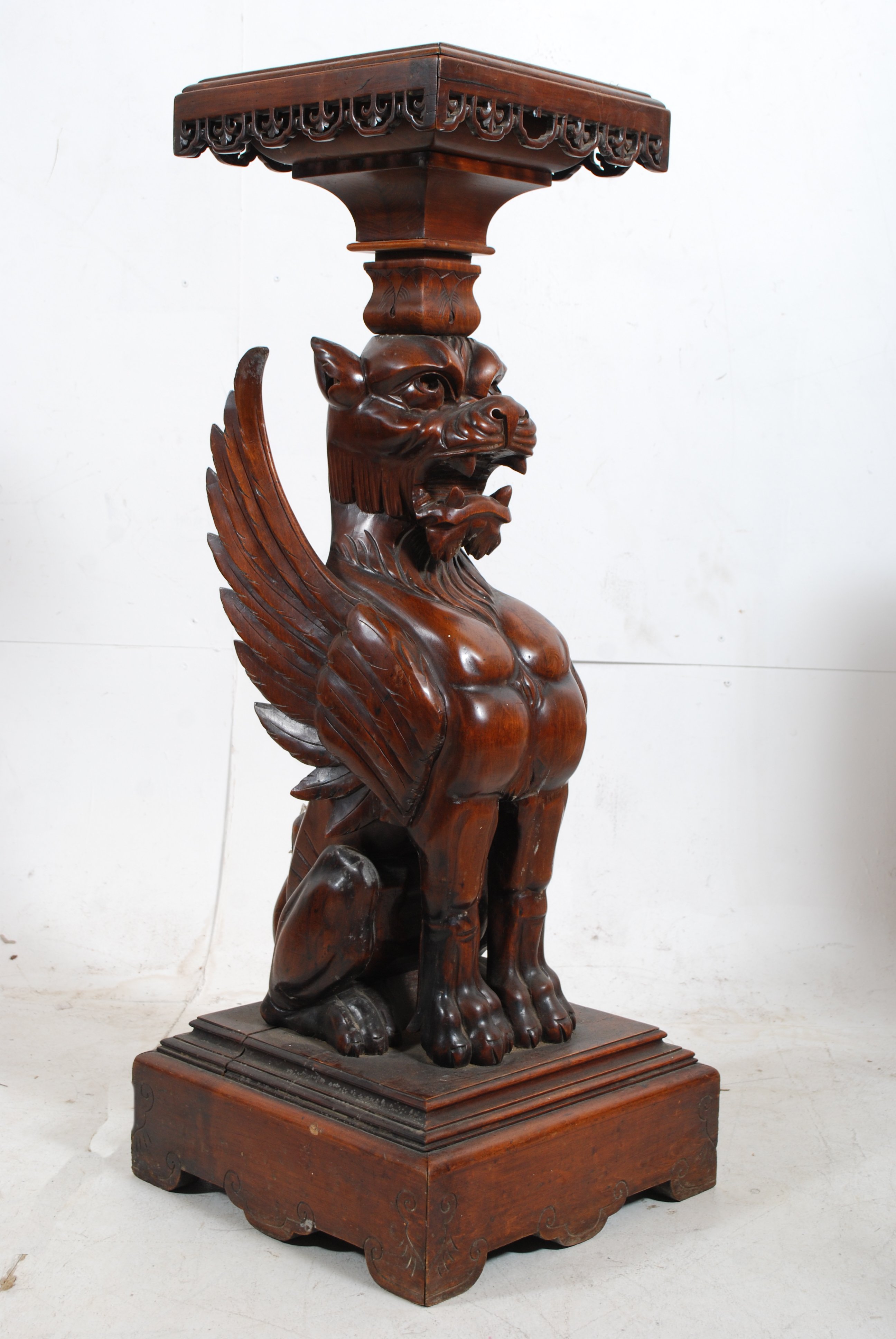 A Victorian Mahogany And Marble Griffin Pedestal Plant Stand The Square Plinth Base Having A L