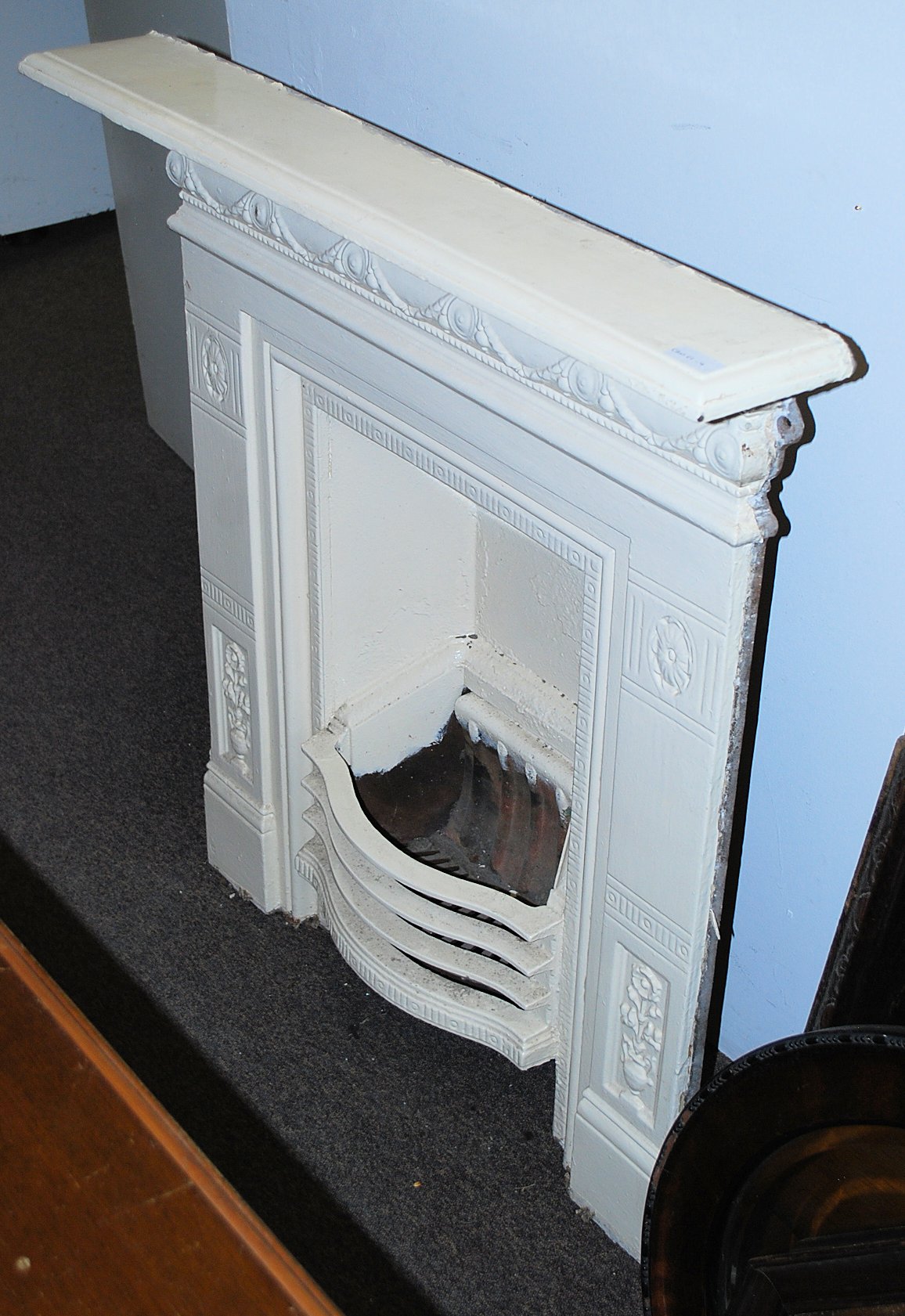 A Large 20th Century Victorian Cast Iron Painted Bedroom Fireplace