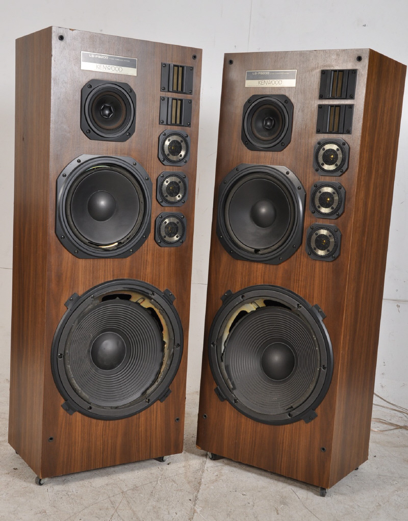 A pair of tall wooden cased Kenwood LSP9200 4way speaker systems