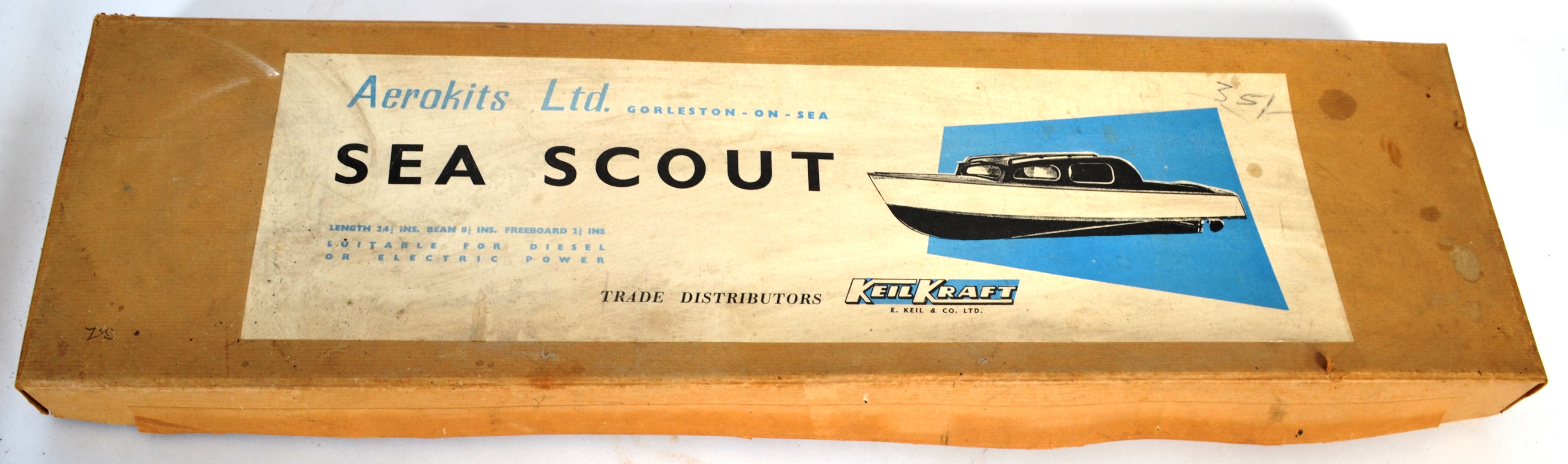 A vintage KeilKraft Aerokits model boat kit of the Sea Scout. In original box, with original inst