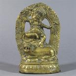 A BRASS FIGURE OF DORJE DROLO: Tibet, 18th century the semi-wrathful form of Padmasambhava dancing