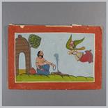 A HERMIT IS VISITED BY AN ANGEL: Mandi, Punjab Hills, India, 18th century Gouache with gold on