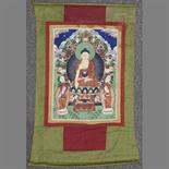 A THANG-KA DEPICTING BUDDHA SAKYAMUNI : Mongolia, 19th century Pigment with gold on cotton with
