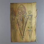 A WOODBLOCK PRINT OF FIVE PHURBUS: Tibet, early 20th century Ink and pigment on cotton, the larger
