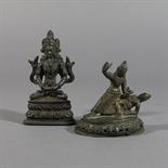 TWO HIMALAYAN BRONZE IMAGES: Tibet, Nepal, 18th century one depicting Amitayus, seated on a double