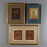 FOUR TSAKLIS: Tibet, 19th century Two painted on cloth, depicting Vajrasattva, with in yab-yum,