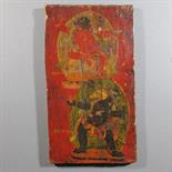 TWO BARDO DEITIES: Tibet, c.18th century polychrome painted wood panel fragment, probably from a