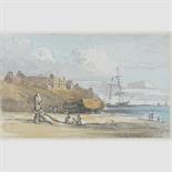 JOHN VARLEY O.W.S (BRITISH, 1778-1842) ON THE BEACH NEAR BRIGHTON inscribed with title on old
