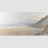 ALBERT GEORGE ADAMS (BRITISH, fl.1854-1887) BEACH SCENE WITH FIGURES IN DISTANCE, PROBABLY DOVER