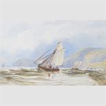ENGLISH SCHOOL, 19TH CENTURY SAILING VESSELS OFF THE COAST watercolour 20cm x 12.5cm; 8in x 5in and