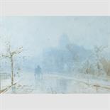 HENRY JOHN SYLVESTER STANNARD, RBA (1870-1951) FOGGY STREET SCENE WITH CARRIAGE signed l.l;
