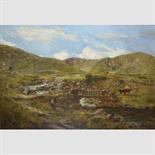 WILLIAM JOSEPH J.C. BOND (BRITISH, 1833-1926) WELSH LANSCAPE WITH FIGURES AND CATTLE CROSSING