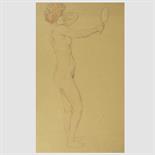 RAPHAEL KIRCHNER (AUSTRIAN, 1876-1917) A FEMALE NUDE ADMIRING HER REFLECTION pencil and watercolour